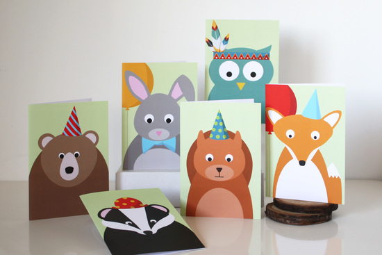 Woodland Party Animal Greetings Cars