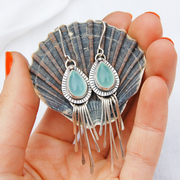 Handmade silver fringed chalcedony drop earrings
