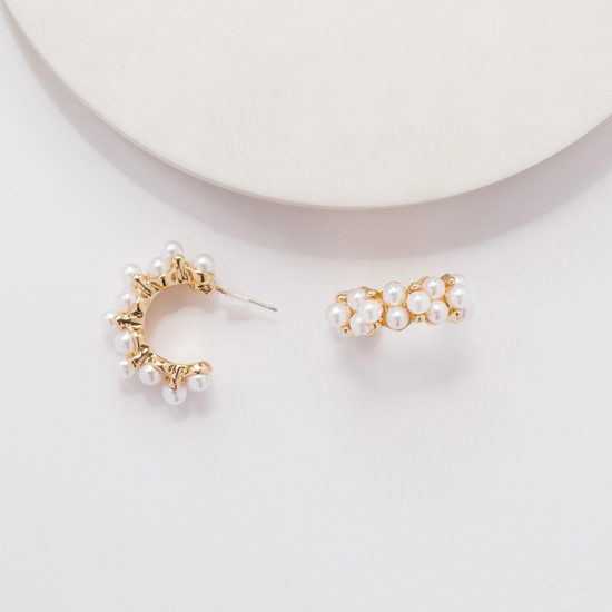 Gold and Pearl Small Hoop Earrings