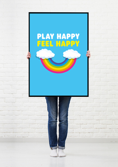 Block Happy Play Happy Feel Happy Woman holding Picture