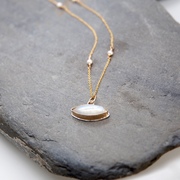 Moonstone Evil Eye Pendant on Gold Chain with Pearls by BLJ Jewellery