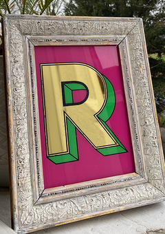 Hand made gold gilded 'R' on glass