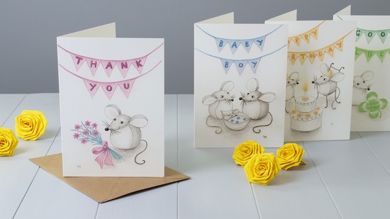 Art Greeting Cards of Bilberry Woods Characters by Yellow Rose Design