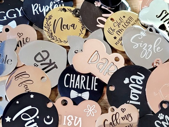 Some of our gorgeous pet ID tags ready to be packaged up.