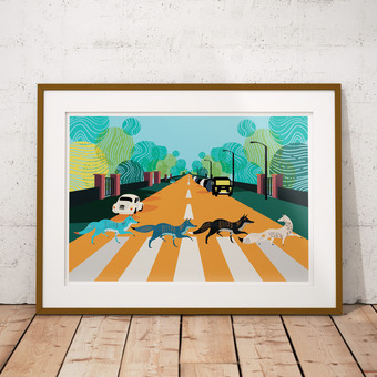 Abbey Road Foxes - The Beatles Illustrated Art Print
