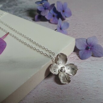 Silver Hydrangea Flower Necklace