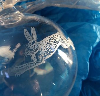 Glass etched march hare