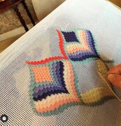 A cushion made from the Bargello kit 'Ice Cream' 