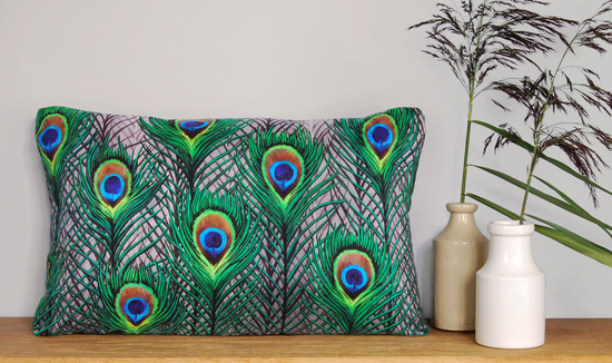 Peacock feathers handmade silk cushion