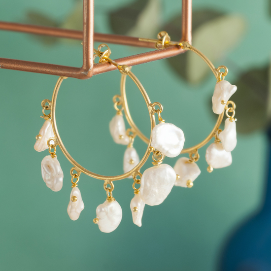 Pearl and Gold Hoop Earrings