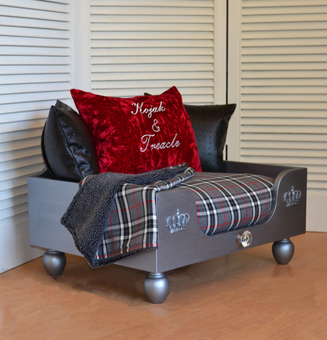 The Elton Luxury Dog Bed Personalised Dog Bed Red and Black Crushed Velvet Dog Bed