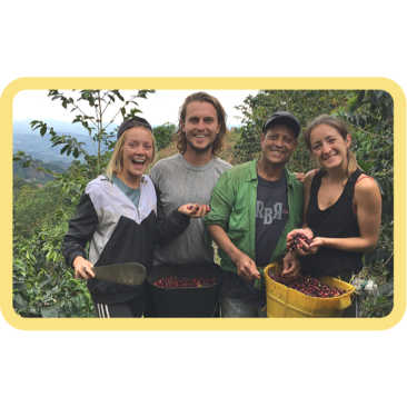 Laura and Tom in Colombia working on a coffee farm