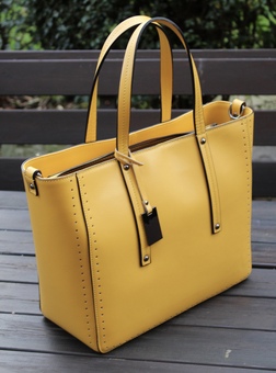 Italian leather yellow large tote bag 