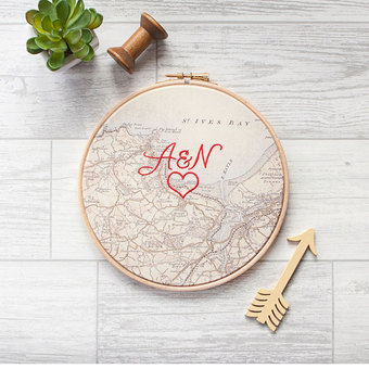 Embroidered cotton personalised map hoop