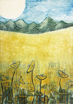 Scottish, Original Handmade Collagraph Print, Contemporary, Cuillin Mountains, Denise Huddleston, Cuckoo Tree Studio, Isle of Skye