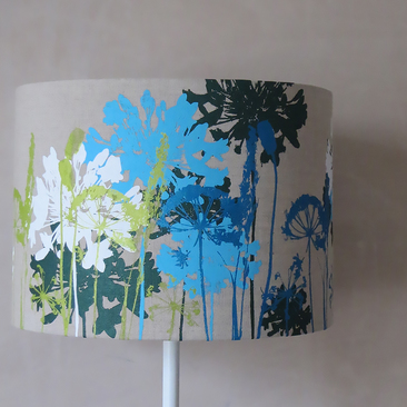 blue, green and white screen printed lampshade