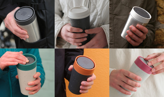 a range of reusable coffee cups from circular and co sustainable drinkware