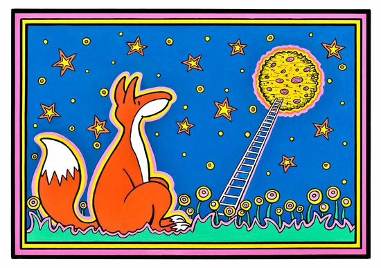 'Midnight Cowboy' - Moon-Gazing Fox (Acrylic on Paper) by The Nifty Illustrator