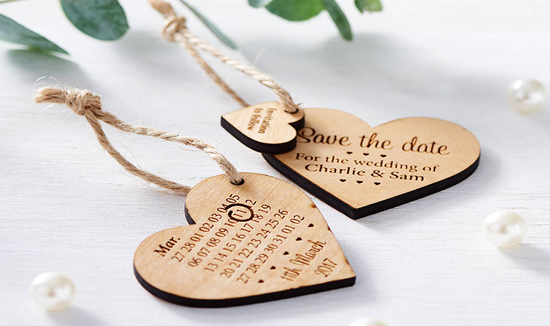 Design by eleven save the date wooden heart rustic save the date