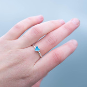 Handmade sterling silver blue sea glass heart ring by Sadie Jewellery