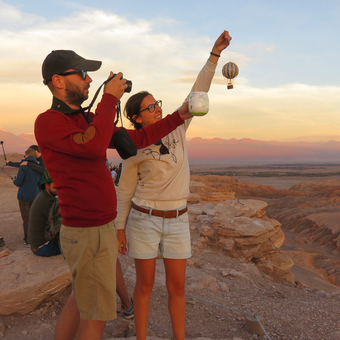 Founders of Trouvaille Global taking product shots at Atacama Desert, Chile.