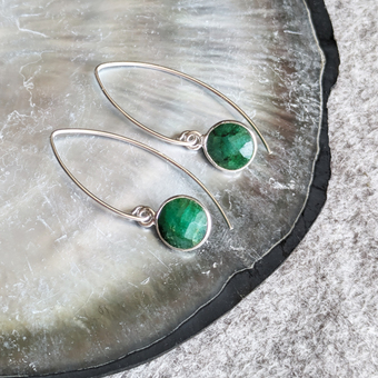 Emerald Sterling Silver Hook Earrings