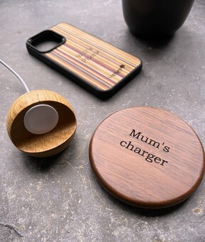Premium hardwood wireless chargers, watch chargers and phone cases