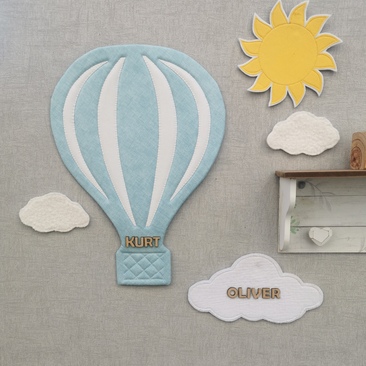 A beautiful addition to a nursery or bedroom. A personalised hot air balloon with wooden letters