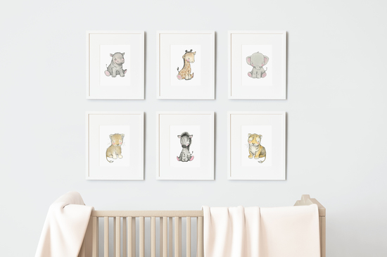 Children's Safari Animal Wall Art Set of six prints