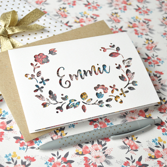 personalise paper cut flower greeting card