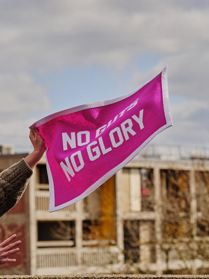 Felt stitched 'No Guts No Glory' banner