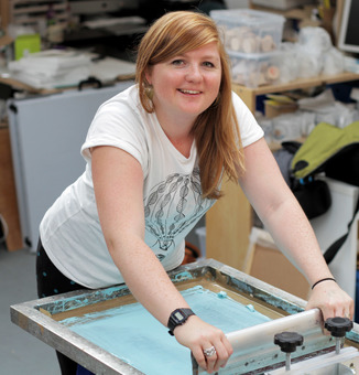 Beth from Boodle printing in her studio