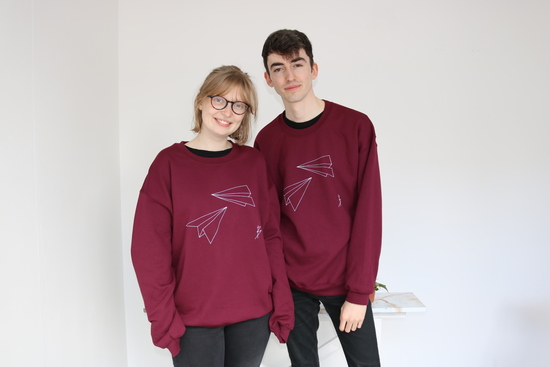 2 models wearing origami sweatshirt 