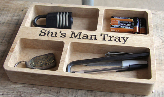Personalised Oak Organiser 'Man Tray' made by Cleancut Wood