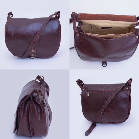 Large Italian leather brown saddle bag