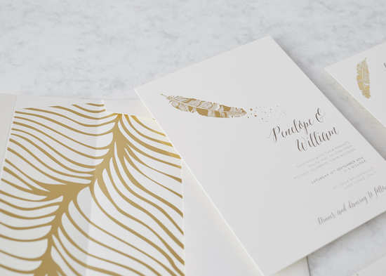 Luxury Gold Feather Wedding Invitation