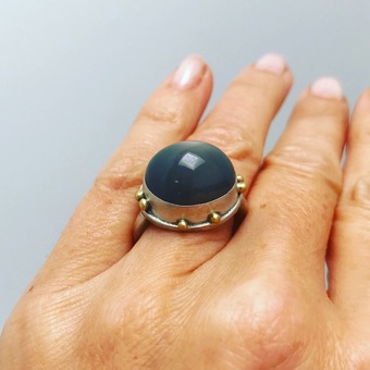 Moonstone Ring set in Sterling Silver and 18ct Gold Granulation by BLJ Jewellery