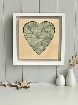 Personalised Heart Location Map printed on wood