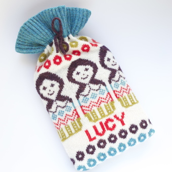 Clova Knits personalised Russian doll hot water bottle cover