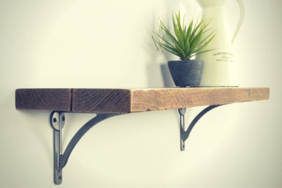 Reclaimed Wood Shelf with Cast Iron Brackets. Handmade in the UK.