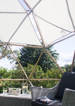 Inside the geodesic garden pod on a summers day