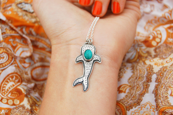 Handmade silver turquoise whale shark pendant 
