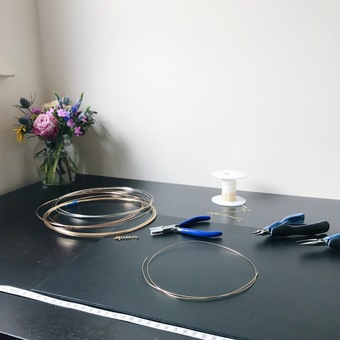 Studio Desk Rachel and Joseph Gold filled and Argentium Silver wire Jewellery shaped freehand in London