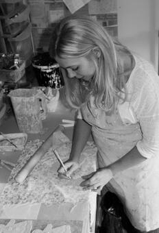 Amanda Mercer Designer and Maker in her home studio