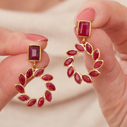 Rich Ruby and 18K Gold plated Cartwheel Statement Earrings