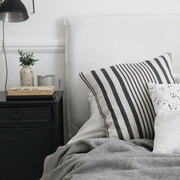 Stripe Linen cushion and grey wool blanket