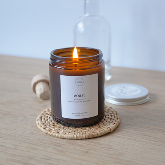 coast soy candle plant-based by wick + wonder
