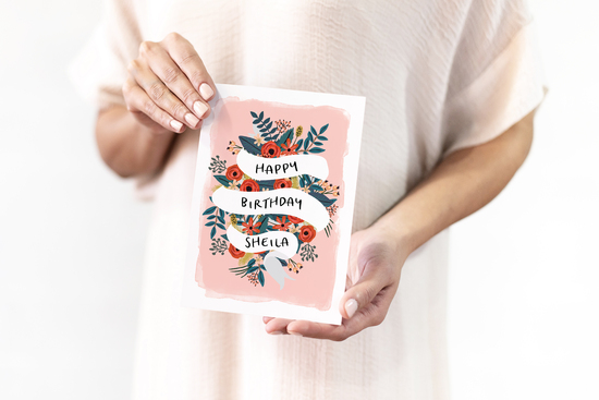 Personalised Floral Banner Birthday Card