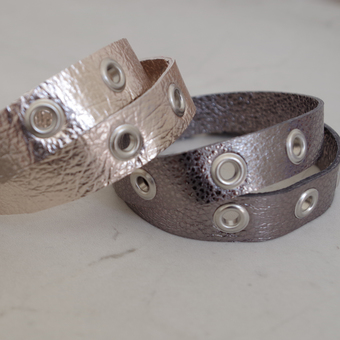 Metallic Leather Eyelet Wrap Bracelet
