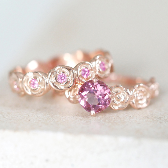 9ct Rose Gold Sapphire Wedding ring set